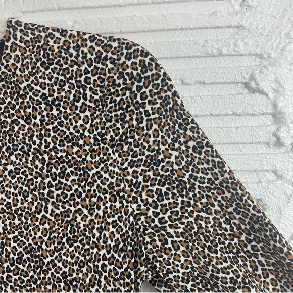 Banana Republic Long Sleeve Midi Dress Leopard Print Stretch Knit Front Slit S - Picture 5 of 16